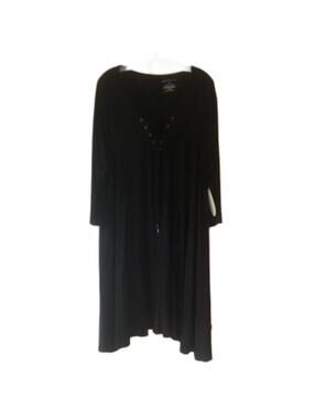 JCP Boutique Plus Dress Black 3/4 Sleeve Laced Neck NWT Lagenlook Comfy